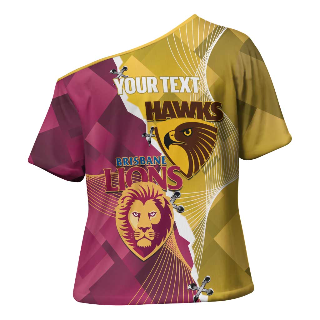 Personalised Hawks and Lions Inspired Cross Shoulder Shirt Dynamic Style - Aussie Hoodie