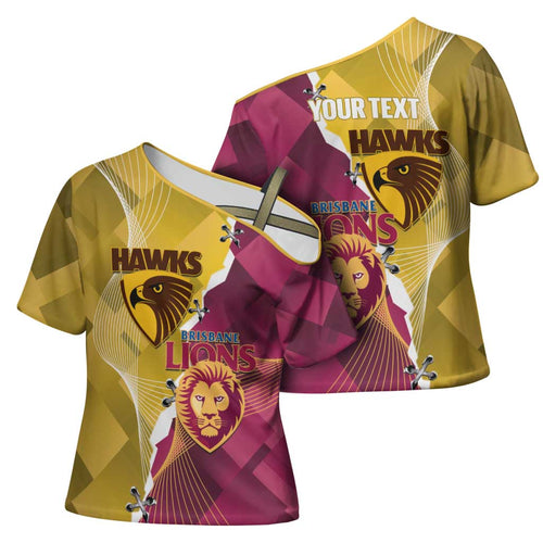 Personalised Hawks and Lions Inspired Cross Shoulder Shirt Dynamic Style - Aussie Hoodie