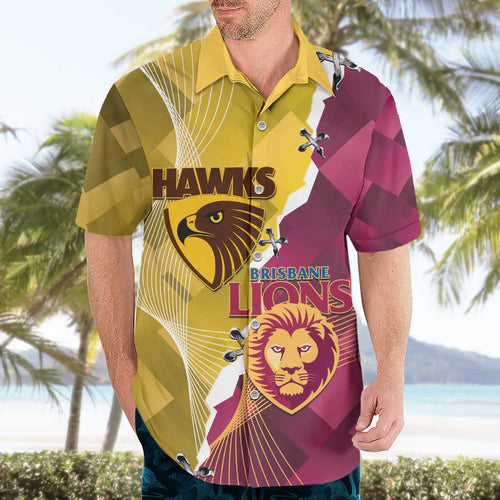 Personalised Hawks and Lions Inspired Hawaiian Shirt Dynamic Style - Aussie Hoodie