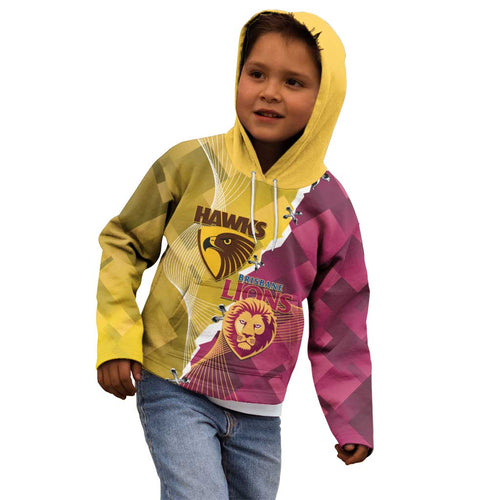 Personalised Hawks and Lions Inspired Kid Hoodie Dynamic Style - Aussie Hoodie