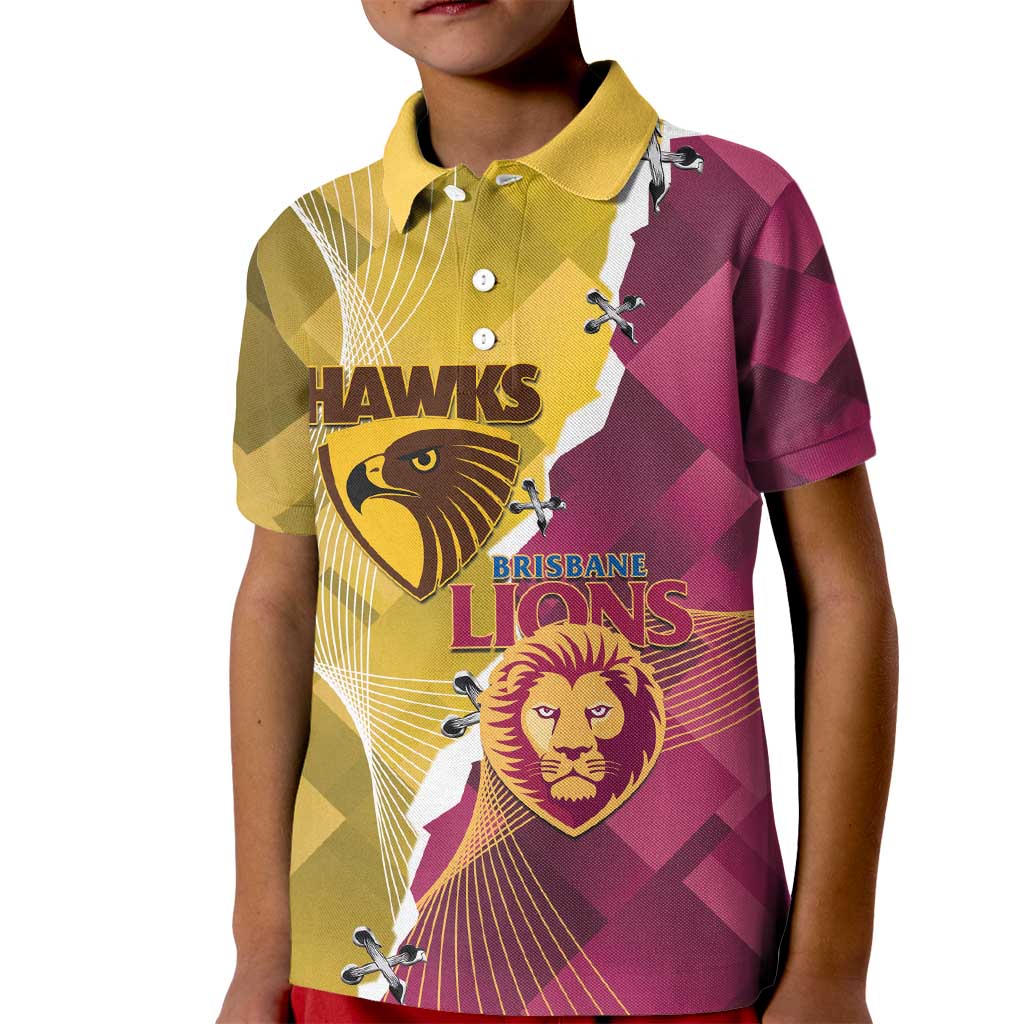 Personalised Hawks and Lions Inspired Kid Polo Shirt Dynamic Style - Aussie Hoodie
