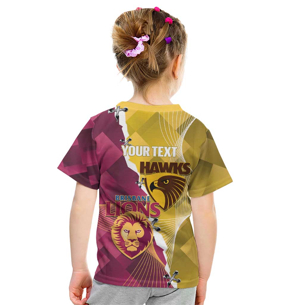 Personalised Hawks and Lions Inspired Kid T Shirt Dynamic Style - Aussie Hoodie