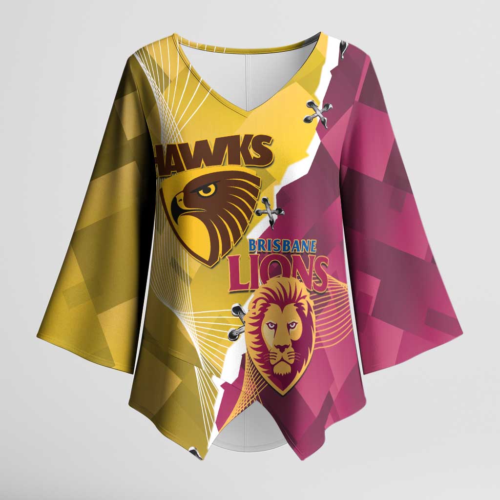 Personalised Hawks and Lions Inspired Kimono Sleeve Blouse Dynamic Style - Aussie Hoodie