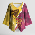 Personalised Hawks and Lions Inspired Kimono Sleeve Blouse Dynamic Style - Aussie Hoodie