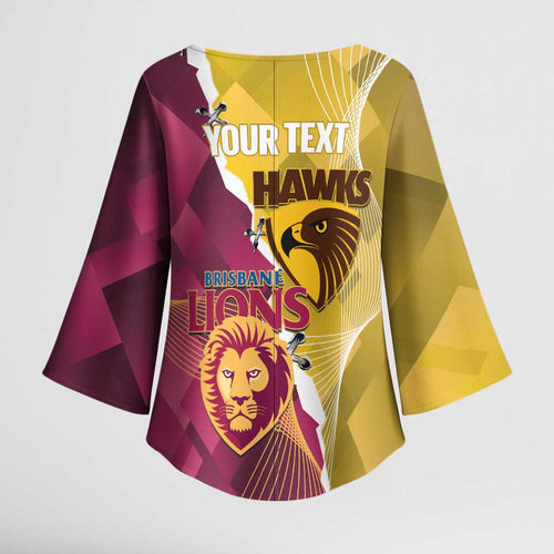 Personalised Hawks and Lions Inspired Kimono Sleeve Blouse Dynamic Style - Aussie Hoodie