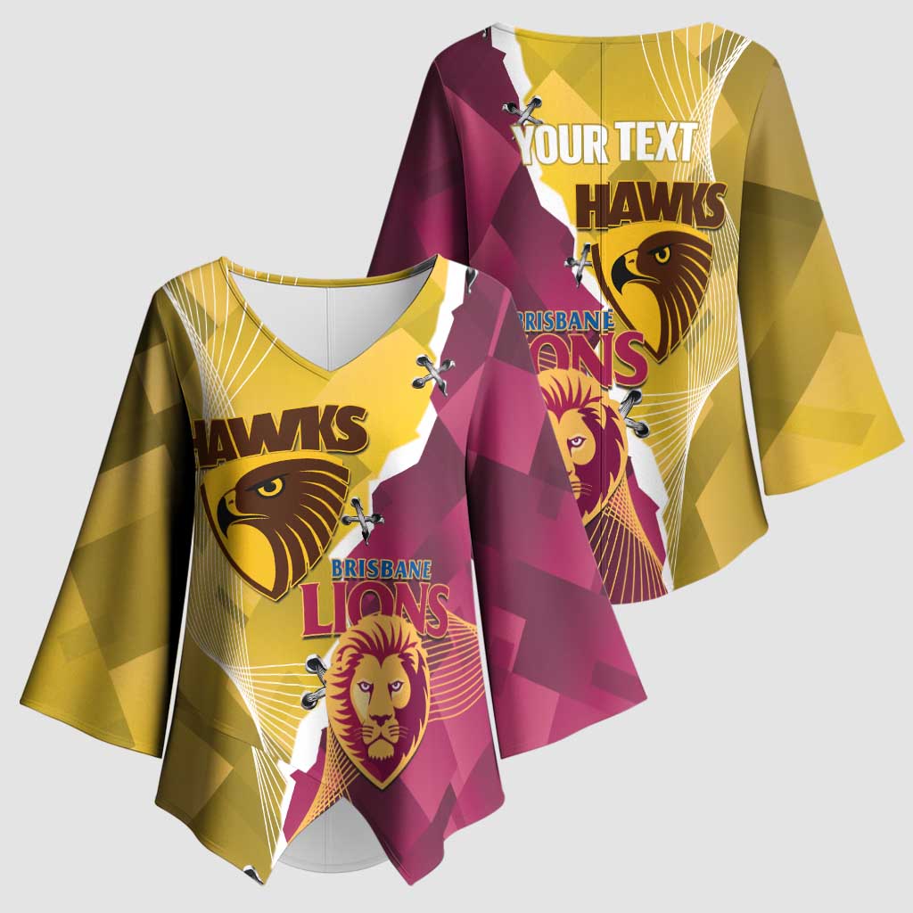 Personalised Hawks and Lions Inspired Kimono Sleeve Blouse Dynamic Style - Aussie Hoodie