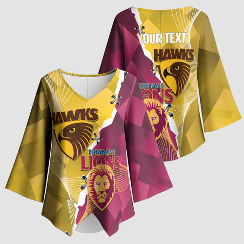 Personalised Hawks and Lions Inspired Kimono Sleeve Blouse Dynamic Style - Aussie Hoodie