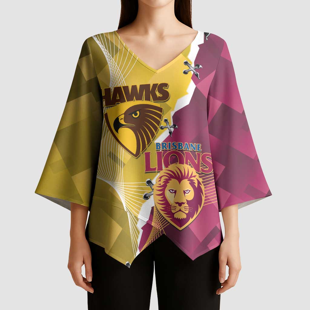 Personalised Hawks and Lions Inspired Kimono Sleeve Blouse Dynamic Style - Aussie Hoodie