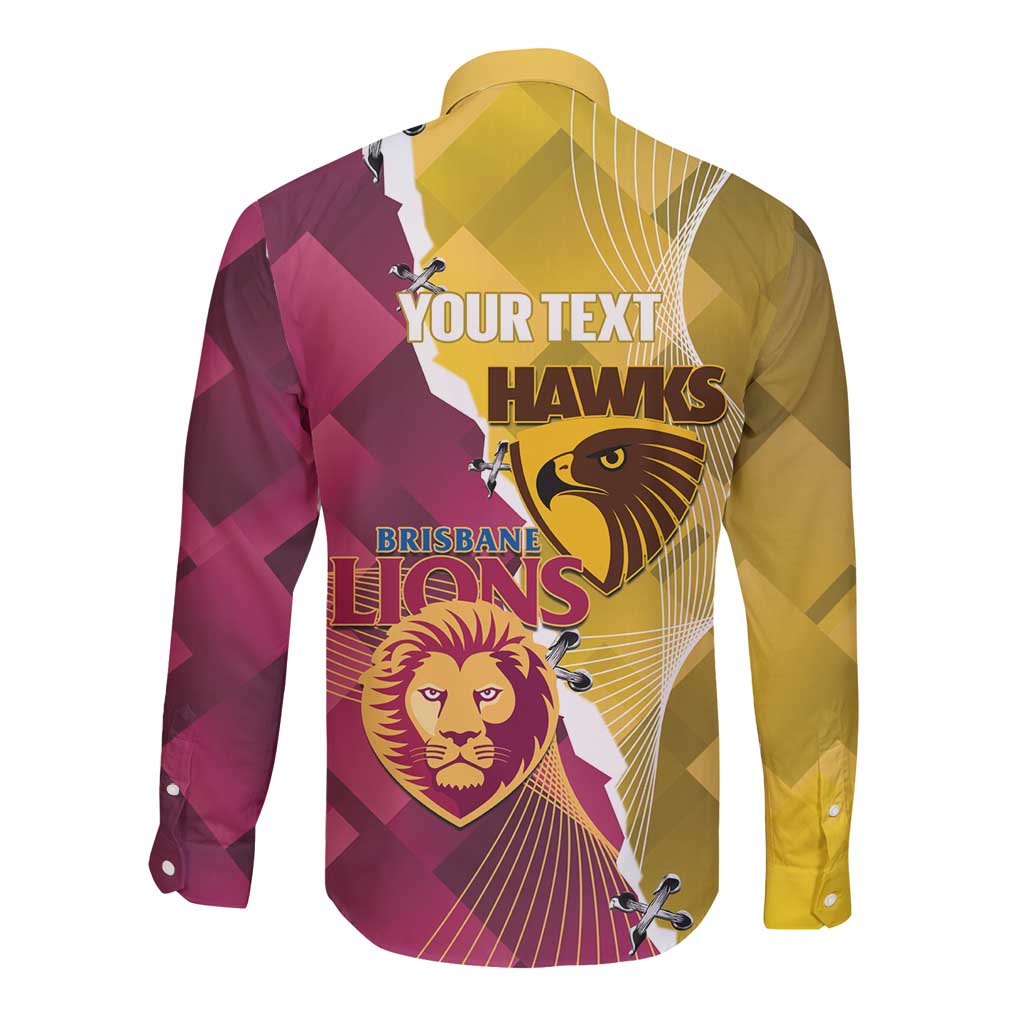 Personalised Hawks and Lions Inspired Long Sleeve Button Shirt Dynamic Style - Aussie Hoodie