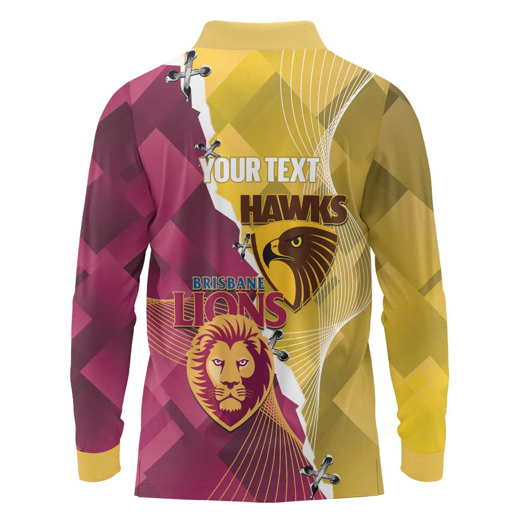 Personalised Hawks and Lions Inspired Long Sleeve Polo Shirt Dynamic Style - Aussie Hoodie