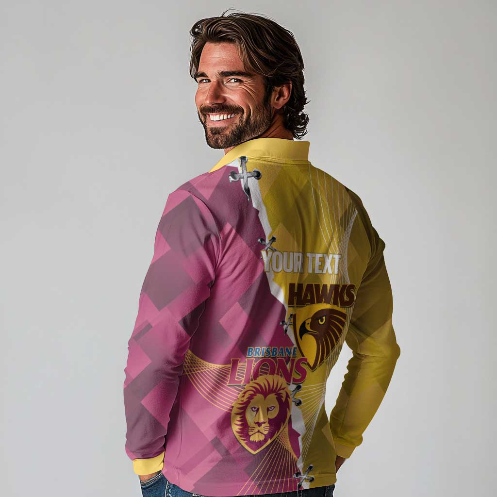 Personalised Hawks and Lions Inspired Long Sleeve Polo Shirt Dynamic Style - Aussie Hoodie