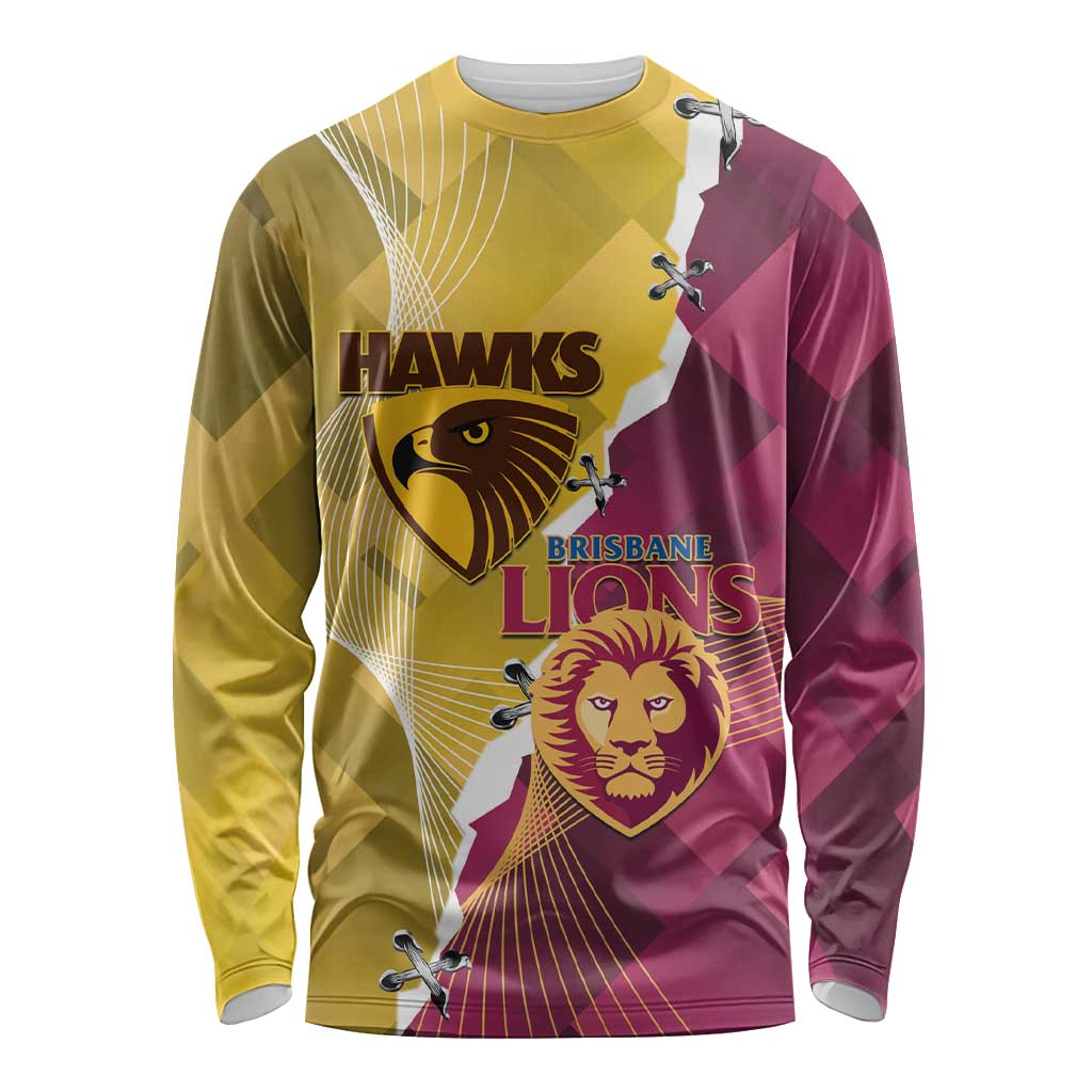 Personalised Hawks and Lions Inspired Long Sleeve Shirt Dynamic Style - Aussie Hoodie