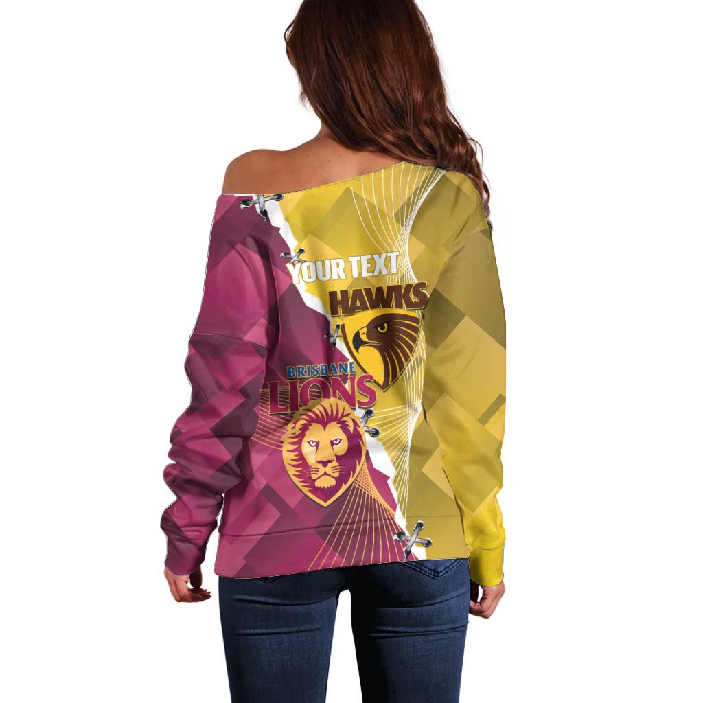 Personalised Hawks and Lions Inspired Off Shoulder Sweater Dynamic Style - Aussie Hoodie