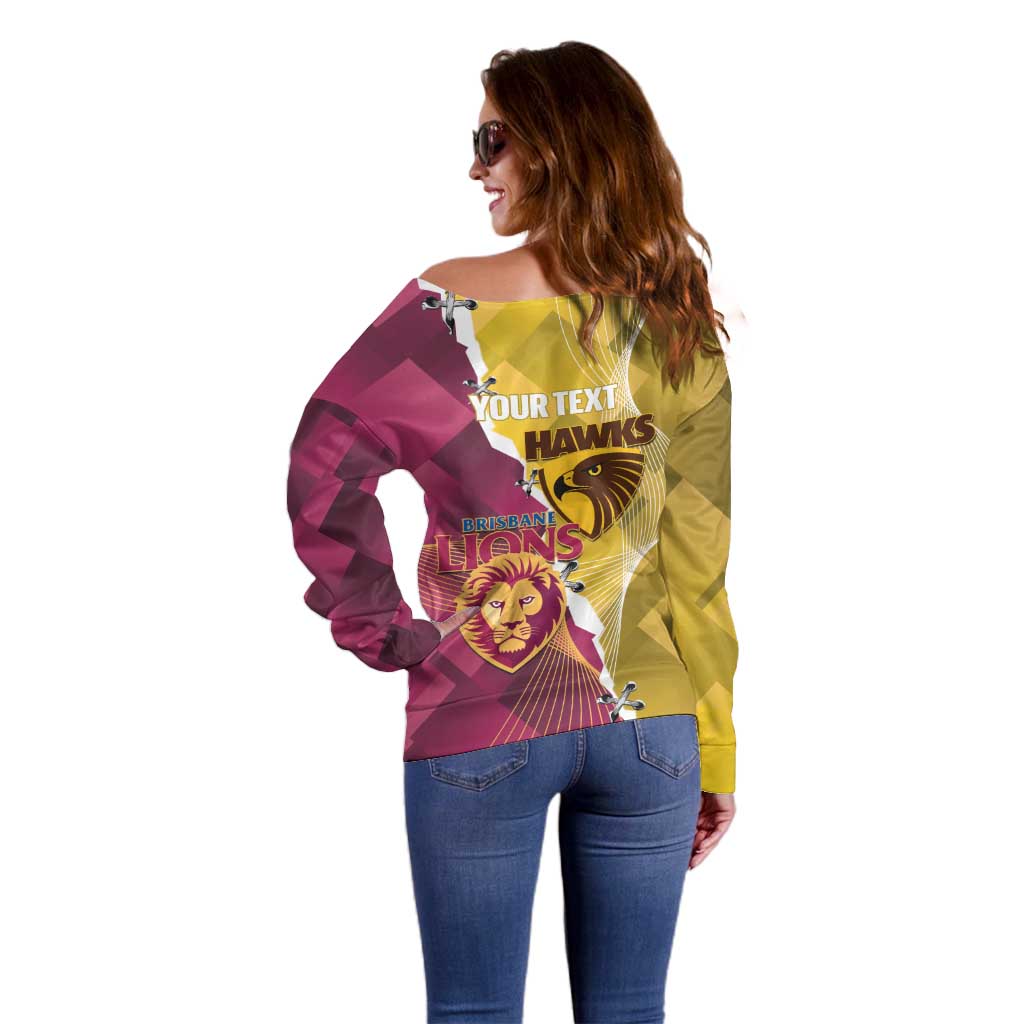 Personalised Hawks and Lions Inspired Off Shoulder Sweater Dynamic Style - Aussie Hoodie