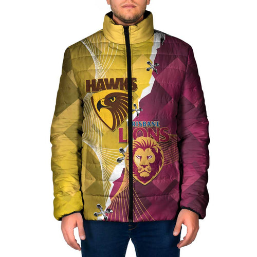 Personalised Hawks and Lions Inspired Padded Jacket Dynamic Style - Aussie Hoodie