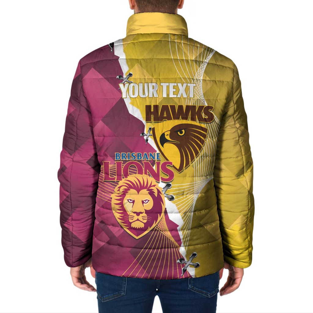 Personalised Hawks and Lions Inspired Padded Jacket Dynamic Style - Aussie Hoodie