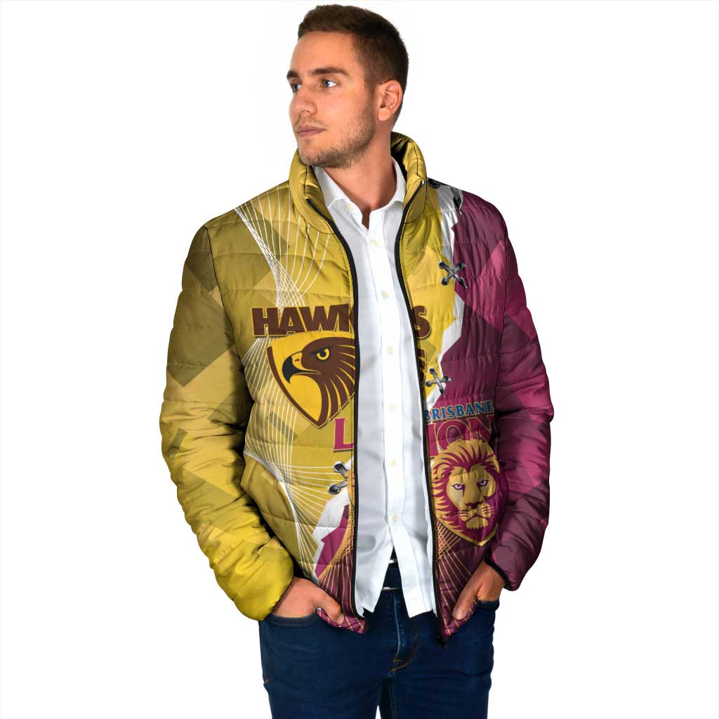 Personalised Hawks and Lions Inspired Padded Jacket Dynamic Style - Aussie Hoodie