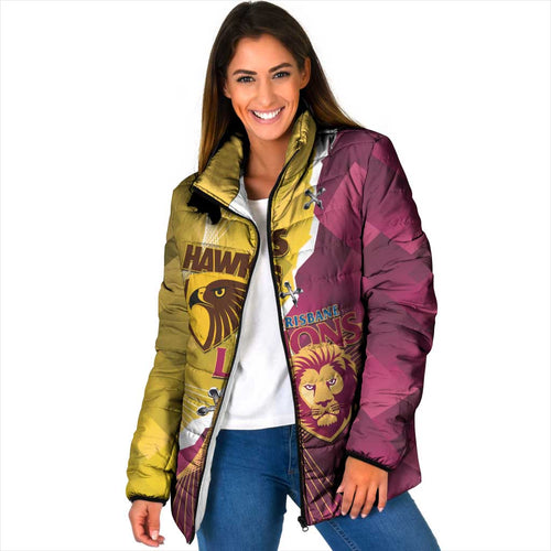 Personalised Hawks and Lions Inspired Padded Jacket Dynamic Style - Aussie Hoodie