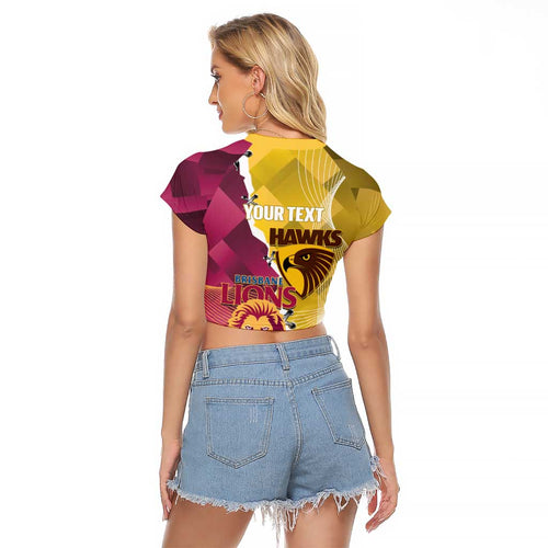 Personalised Hawks and Lions Inspired Raglan Cropped T Shirt Dynamic Style - Aussie Hoodie
