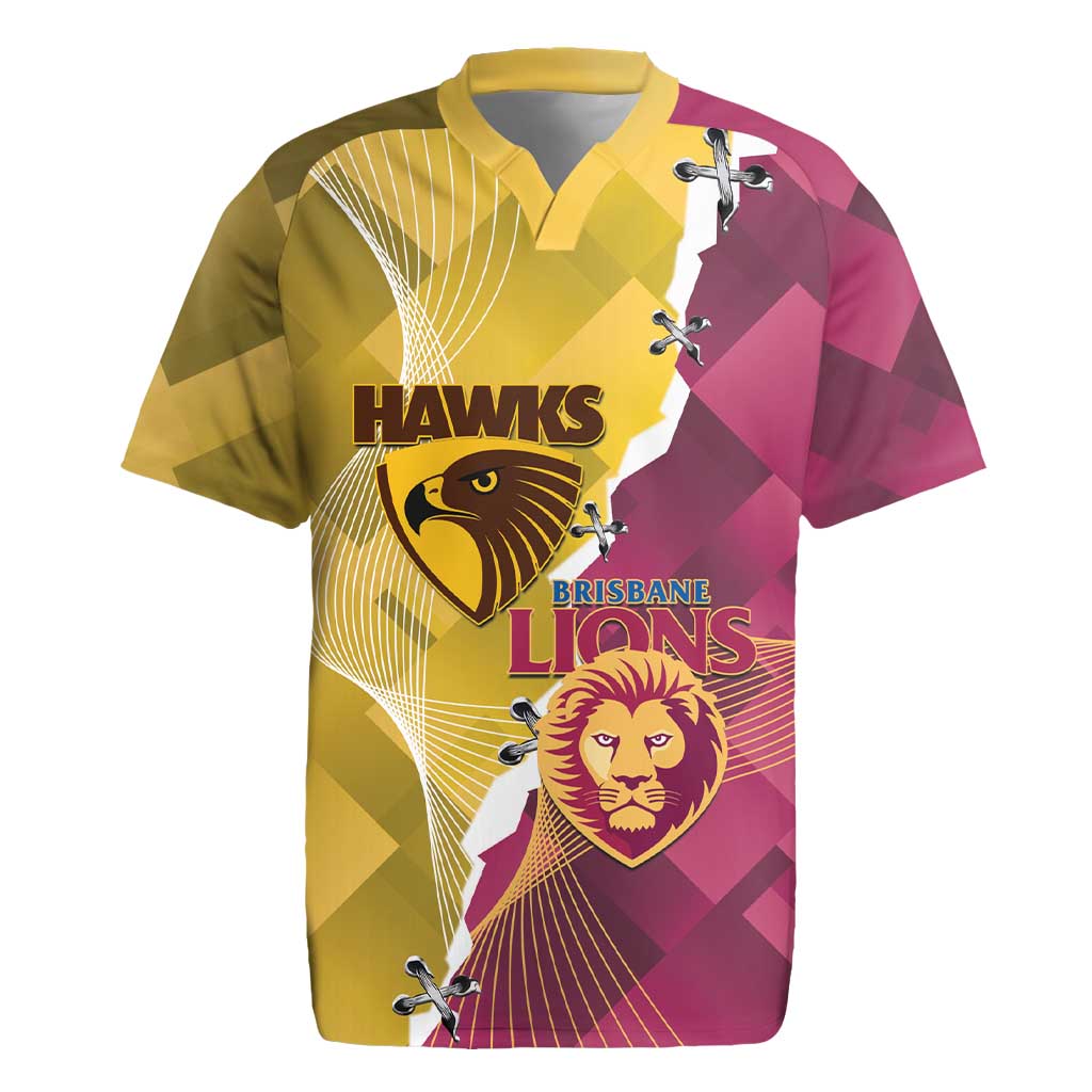 Personalised Hawks and Lions Inspired Rugby Jersey Dynamic Style - Aussie Hoodie