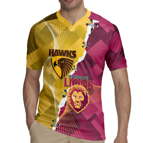 Personalised Hawks and Lions Inspired Rugby Jersey Dynamic Style - Aussie Hoodie
