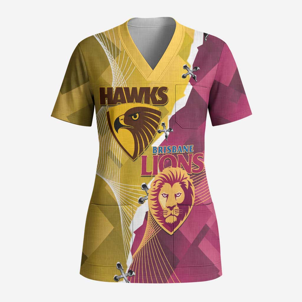 Personalised Hawks and Lions Inspired Scrub Top Dynamic Style - Aussie Hoodie
