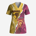Personalised Hawks and Lions Inspired Scrub Top Dynamic Style - Aussie Hoodie