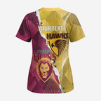 Personalised Hawks and Lions Inspired Scrub Top Dynamic Style - Aussie Hoodie