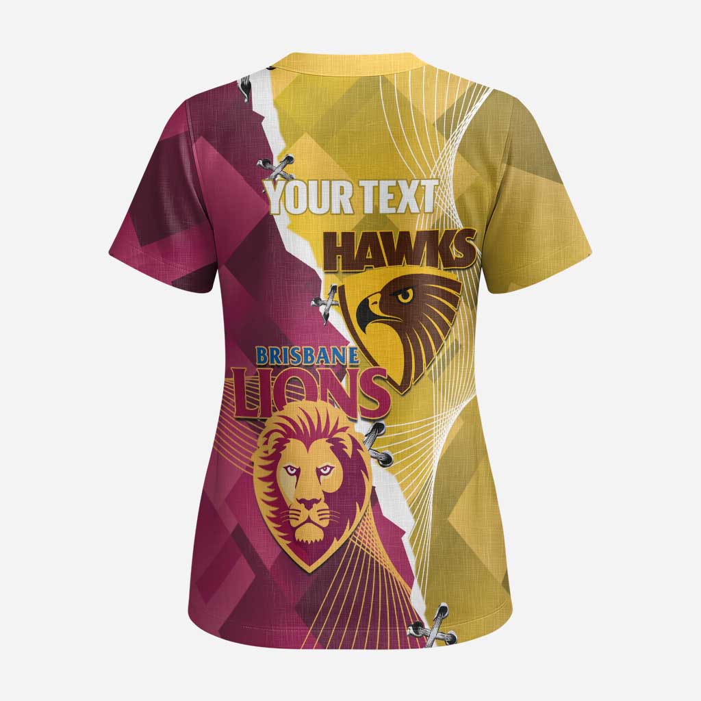 Personalised Hawks and Lions Inspired Scrub Top Dynamic Style - Aussie Hoodie