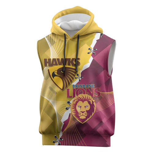Personalised Hawks and Lions Inspired Sleeveless Hoodie Dynamic Style - Aussie Hoodie
