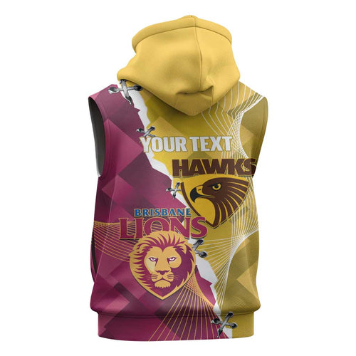 Personalised Hawks and Lions Inspired Sleeveless Hoodie Dynamic Style - Aussie Hoodie