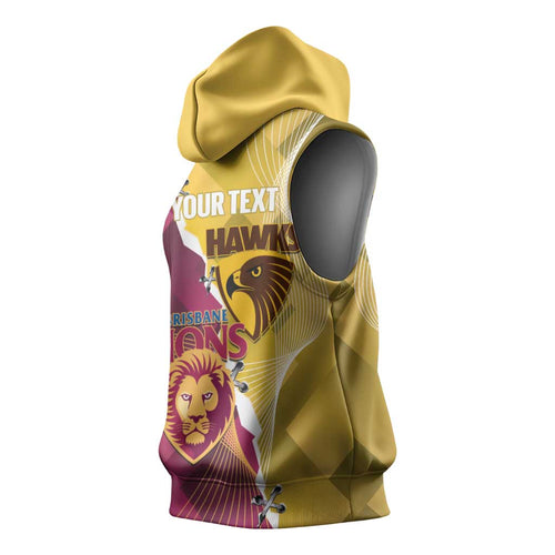 Personalised Hawks and Lions Inspired Sleeveless Hoodie Dynamic Style - Aussie Hoodie