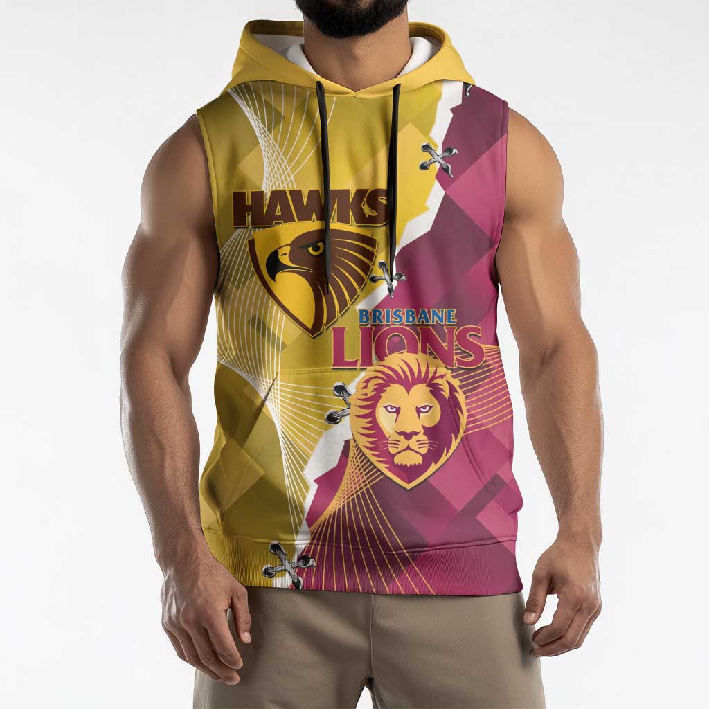 Personalised Hawks and Lions Inspired Sleeveless Hoodie Dynamic Style - Aussie Hoodie