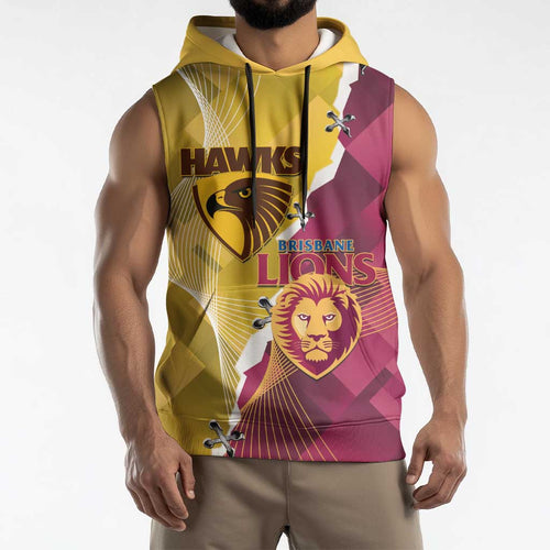 Personalised Hawks and Lions Inspired Sleeveless Hoodie Dynamic Style - Aussie Hoodie