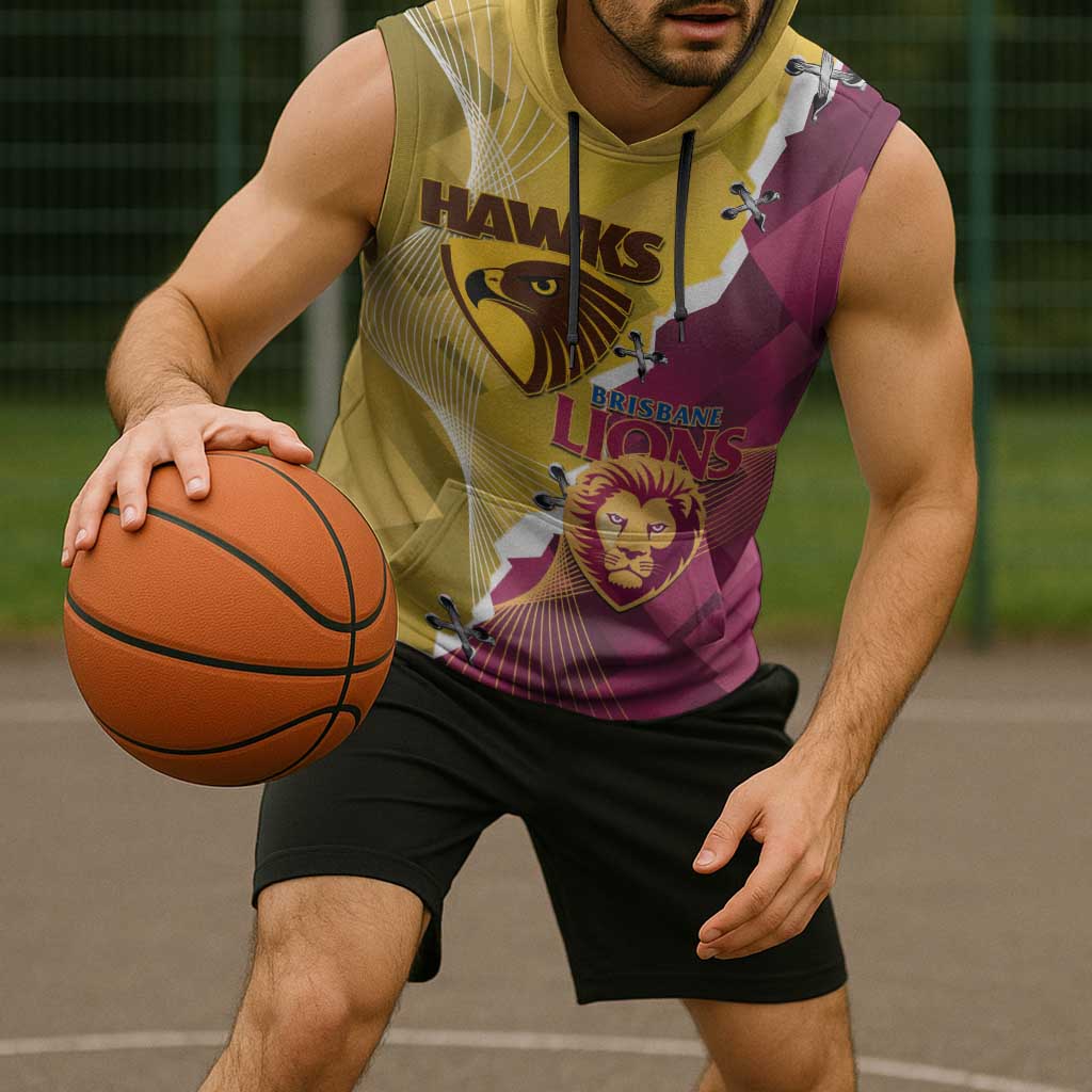 Personalised Hawks and Lions Inspired Sleeveless Hoodie Dynamic Style - Aussie Hoodie