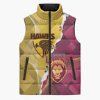 Personalised Hawks and Lions Inspired Sleeveless Puffer Jacket Dynamic Style - Aussie Hoodie