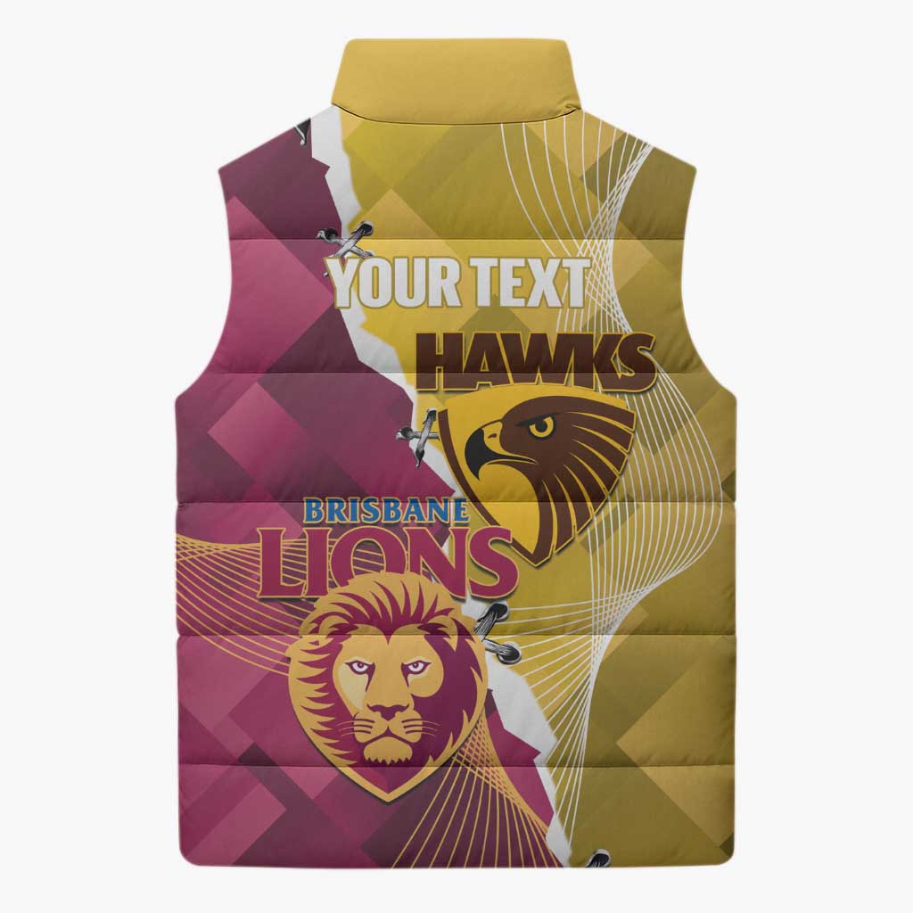 Personalised Hawks and Lions Inspired Sleeveless Puffer Jacket Dynamic Style - Aussie Hoodie