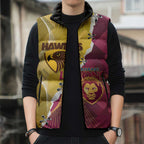 Personalised Hawks and Lions Inspired Sleeveless Puffer Jacket Dynamic Style - Aussie Hoodie
