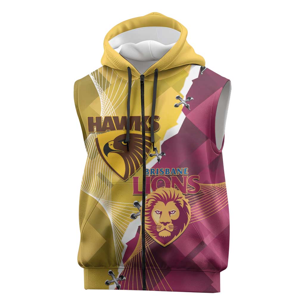 Personalised Hawks and Lions Inspired Sleeveless Zip Hoodie Dynamic Style LT14