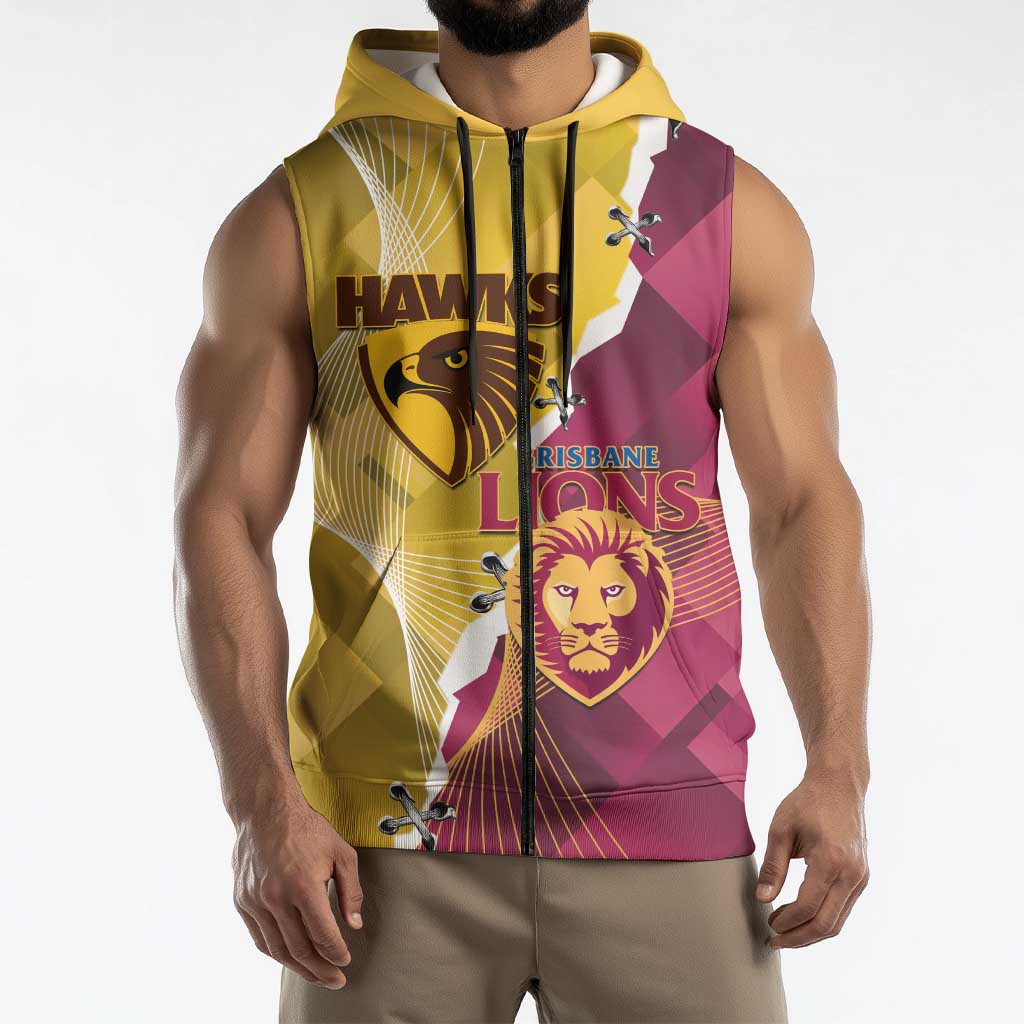 Personalised Hawks and Lions Inspired Sleeveless Zip Hoodie Dynamic Style LT14
