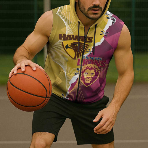 Personalised Hawks and Lions Inspired Sleeveless Zip Hoodie Dynamic Style LT14