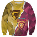 Personalised Hawks and Lions Inspired Sweatshirt Dynamic Style - Aussie Hoodie