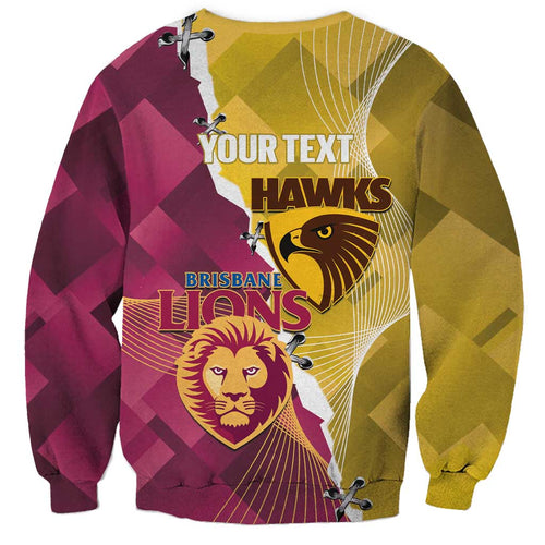 Personalised Hawks and Lions Inspired Sweatshirt Dynamic Style - Aussie Hoodie