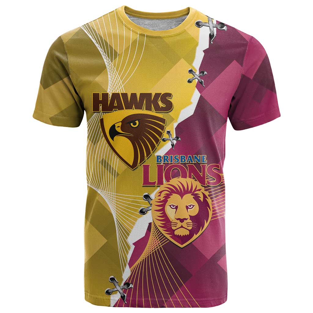 Personalised Hawks and Lions Inspired T Shirt Dynamic Style - Aussie Hoodie