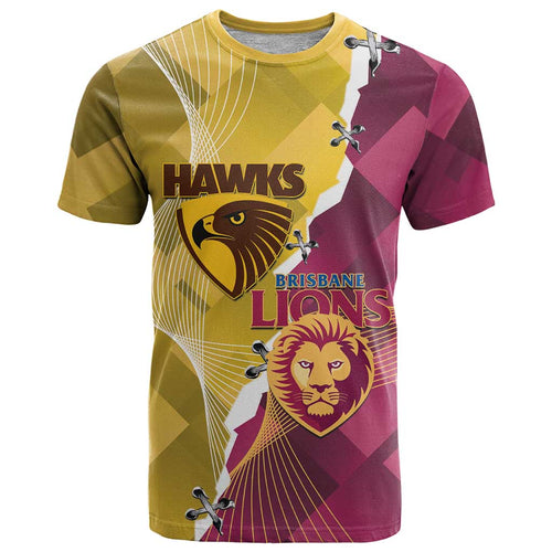 Personalised Hawks and Lions Inspired T Shirt Dynamic Style - Aussie Hoodie