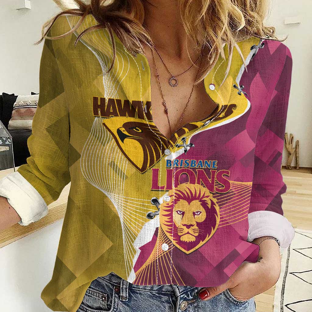 Personalised Hawks and Lions Inspired Women Casual Shirt Dynamic Style - Aussie Hoodie