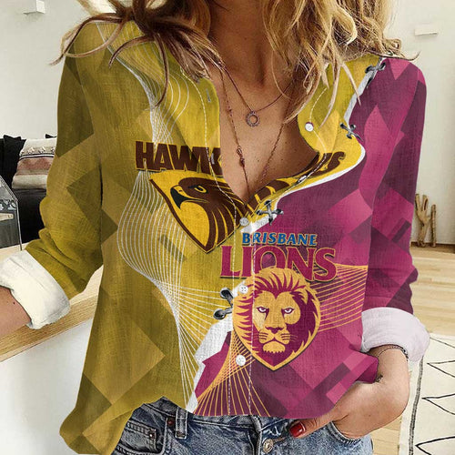 Personalised Hawks and Lions Inspired Women Casual Shirt Dynamic Style - Aussie Hoodie