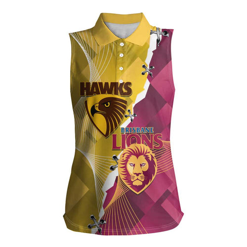 Personalised Hawks and Lions Inspired Women Sleeveless Polo Shirt Dynamic Style - Aussie Hoodie