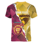 Personalised Hawks and Lions Inspired Women V-Neck T-Shirt Dynamic Style - Aussie Hoodie