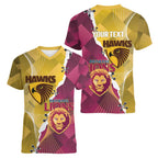 Personalised Hawks and Lions Inspired Women V-Neck T-Shirt Dynamic Style - Aussie Hoodie